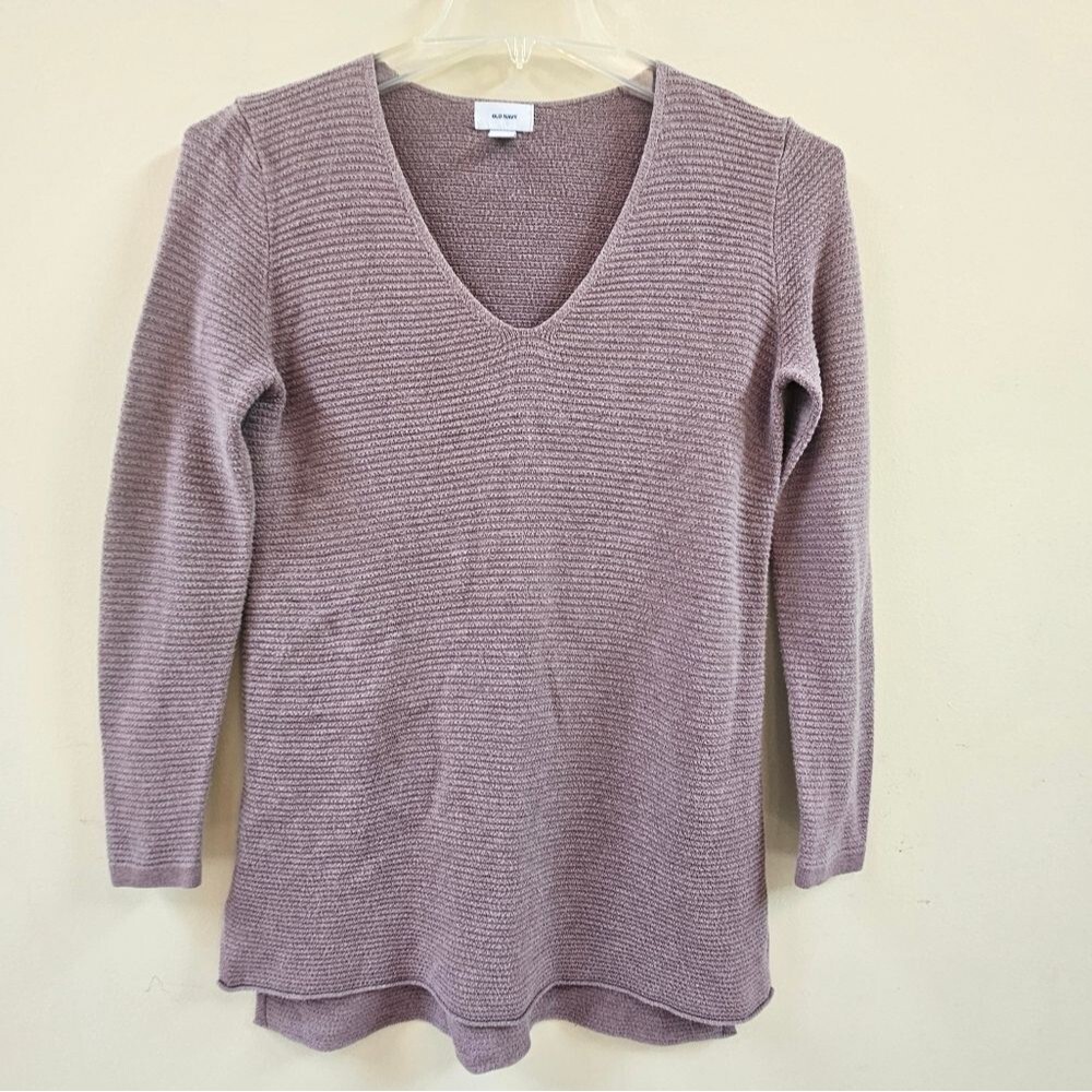 Old Navy Sweater Women Size S Purple V-Neck Sweater Tunic Split Sides